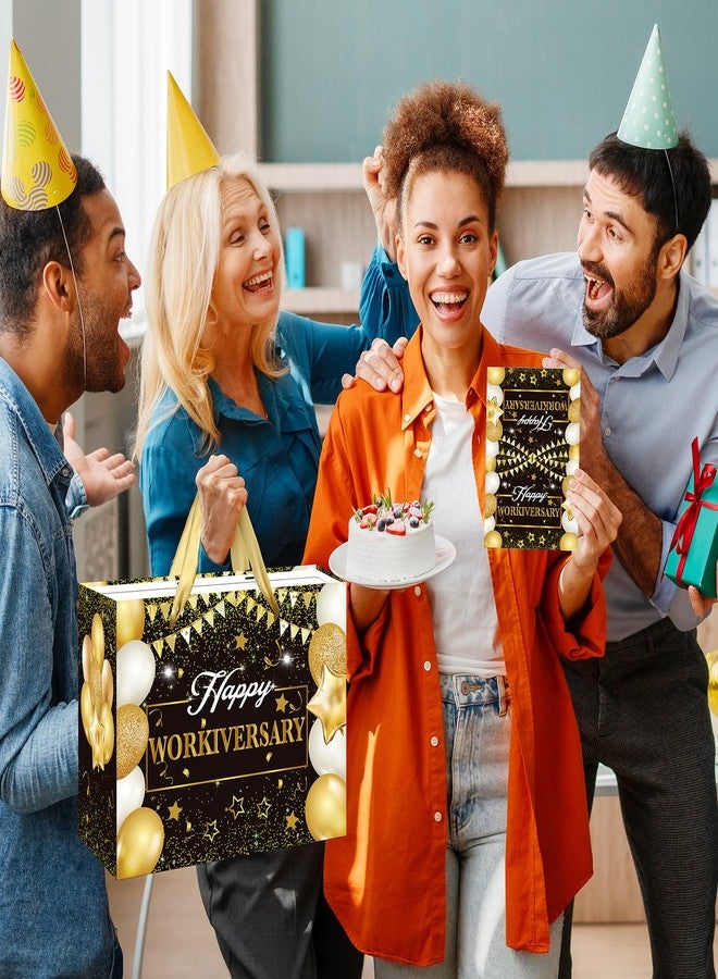 Wayyogh حقيبة هدايا كبيرة باللونين الأسود والذهبي، مزينة بورق مناديل وبطاقة، مثالية لتغليف هدايا ذكرى العمل للموظفين (رجالاً ونساءً) وزملاء العمل في حفلات التقدير. مستلزمات تغليف الهدايا. - Image 2